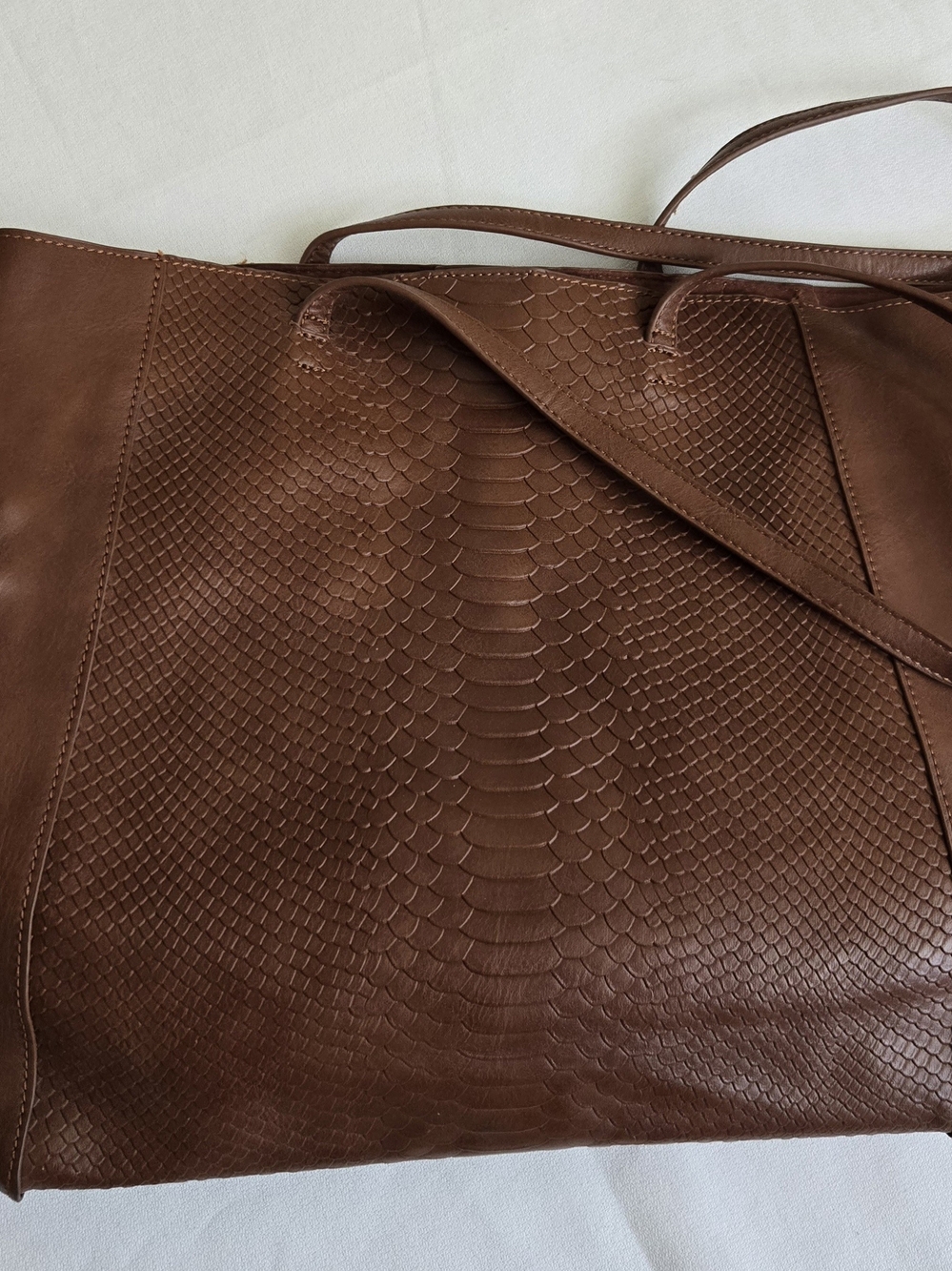 Urban Expressions Tan Faux Leather Tote with Leopard, Stripes Accent